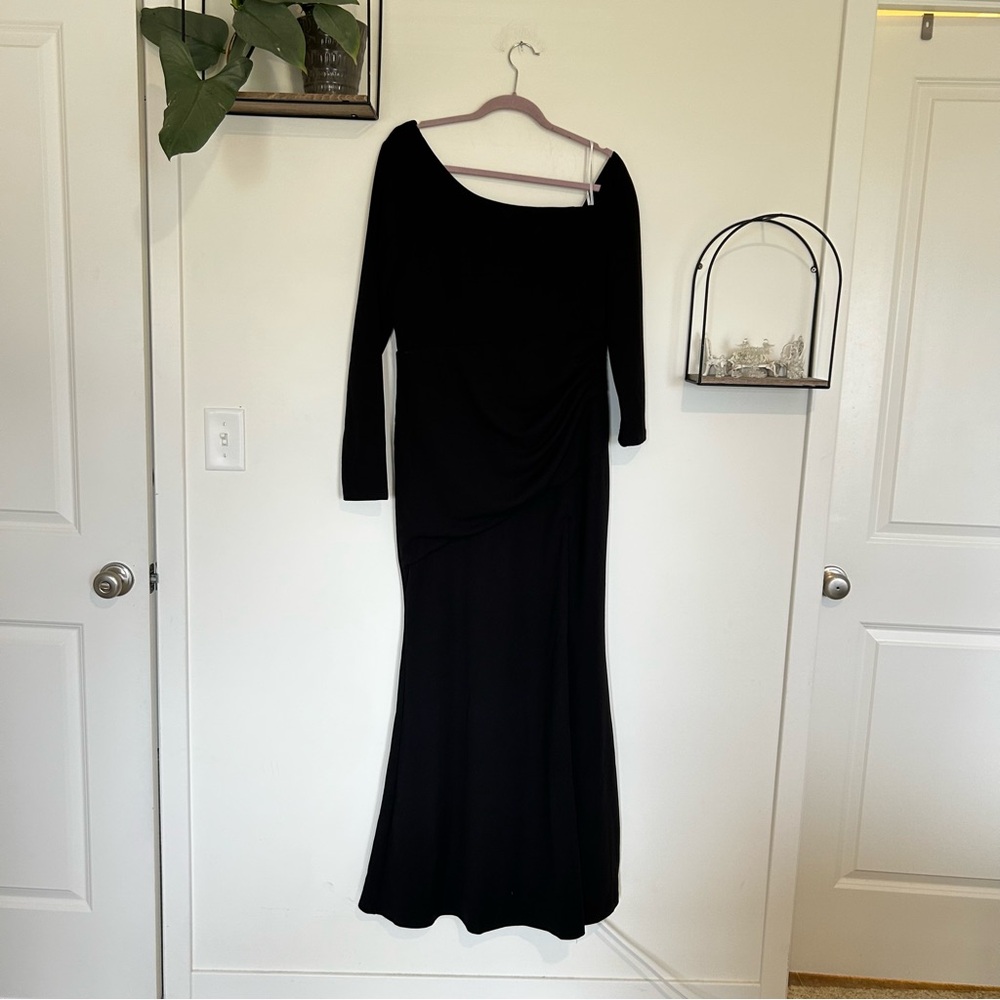 Lulus Black Elegant Sensation Asymmetrical Pleated Maxi Dress Size XL
